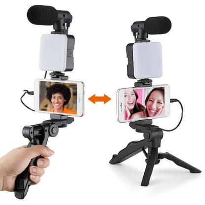 Smartphone Vlogging Kit With Tripod Phone Holder Mini Microphone LED Fill Light Starter For TikTok Live Stream Video YouTube