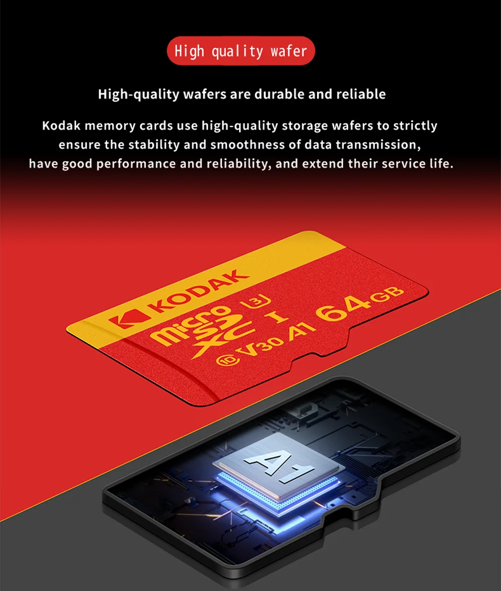 Kodak High Speed Micro SD Card U3 Class 10, up to 100MB/s, TF Memory Card with Adapter - Available in 32GB, 64GB, and 128GB