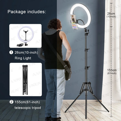 26cm Photo Ringlight Led Selfie Ring Light Phone Remote Control Lamp Photography Lighting with Tripod Stand Holder Youtube Video