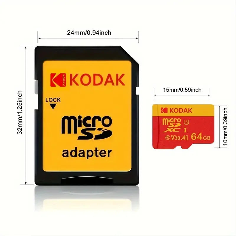 Kodak High Speed Micro SD Card U3 Class 10, up to 100MB/s, TF Memory Card with Adapter - Available in 32GB, 64GB, and 128GB