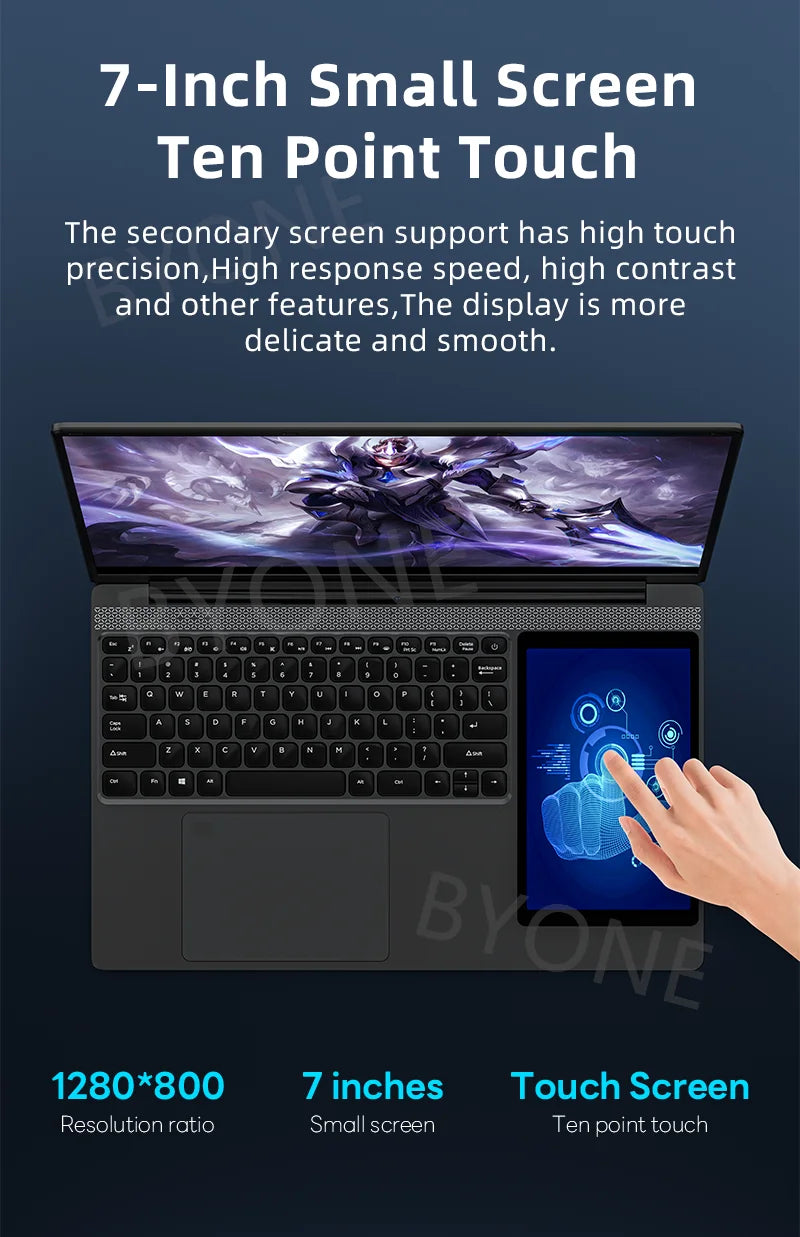 BYONE BY156 Dual Screen Laptop 15.6" IPS+7" Touch Screen 32G DDR4 2TB SSD Intel N100 Processor Windows11 Notebook Computer