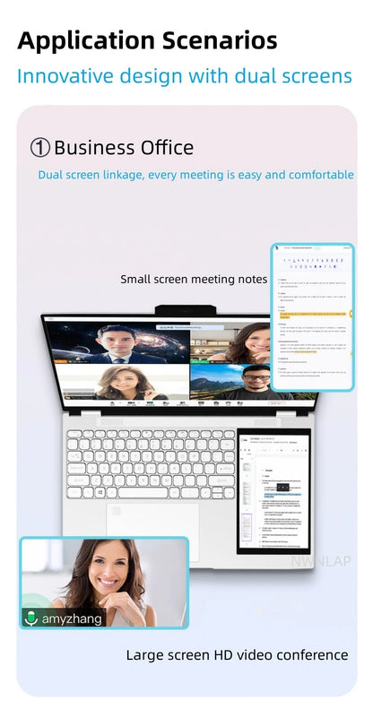 Dual Screen 15.6+7inch Laptop Intel N100 32GB RAM 2TB SSD DDR4 Win11 Fingerprint Unlock HD Camera Backlit Keypad Notebook