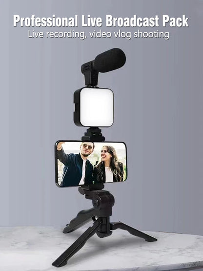 Smartphone Vlogging Kit With Tripod Phone Holder Mini Microphone LED Fill Light Starter For TikTok Live Stream Video YouTube