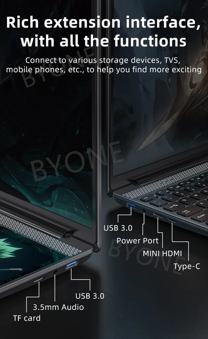 BYONE BY156 Dual Screen Laptop 15.6" IPS+7" Touch Screen 32G DDR4 2TB SSD Intel N100 Processor Windows11 Notebook Computer