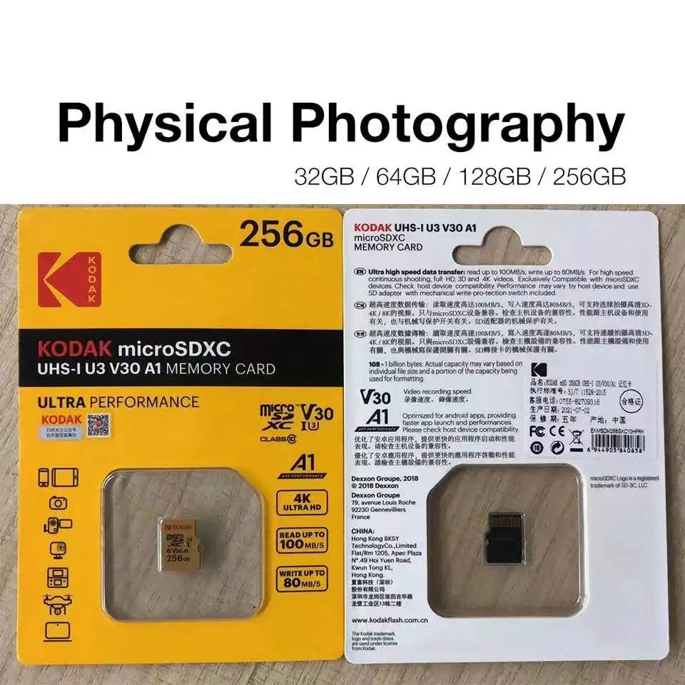 Kodak Micro SD Card Mini SD Class10 32GB 64GB 128GB 256GB High Speed Write Super Compatibility Phone Camera Meomory Card