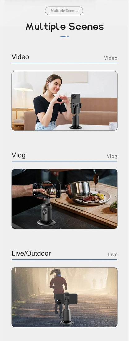Auto Face Tracking Phone Holder Tripod Stand Smart Selfie Stick 360 Rotation Fast Face & Object Tracking Cameraman Robot Mount