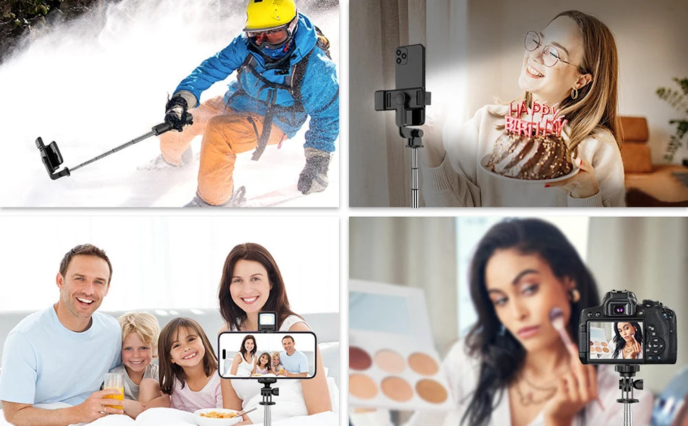 Bluetooth Wireless Selfie Stick Tripod Stand with Light Remote Extendable Tripod for iPhone Mobile Phone Tiktok Live Streaming