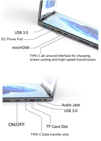 Dual Screen Laptop Intel N100 Processor 14“+14” touch Gaming Laptop DDR4 32GB 1TB 2TB SSD Notebook Computer