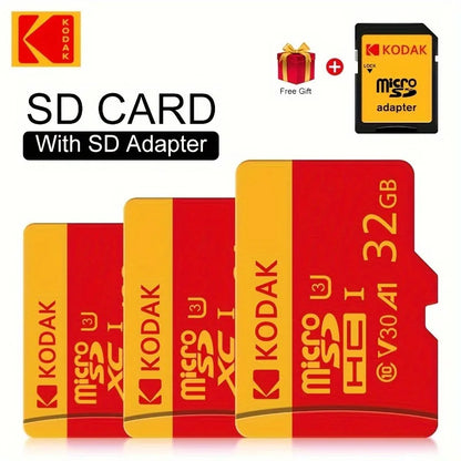 Kodak High Speed Micro SD Card U3 Class 10, up to 100MB/s, TF Memory Card with Adapter - Available in 32GB, 64GB, and 128GB