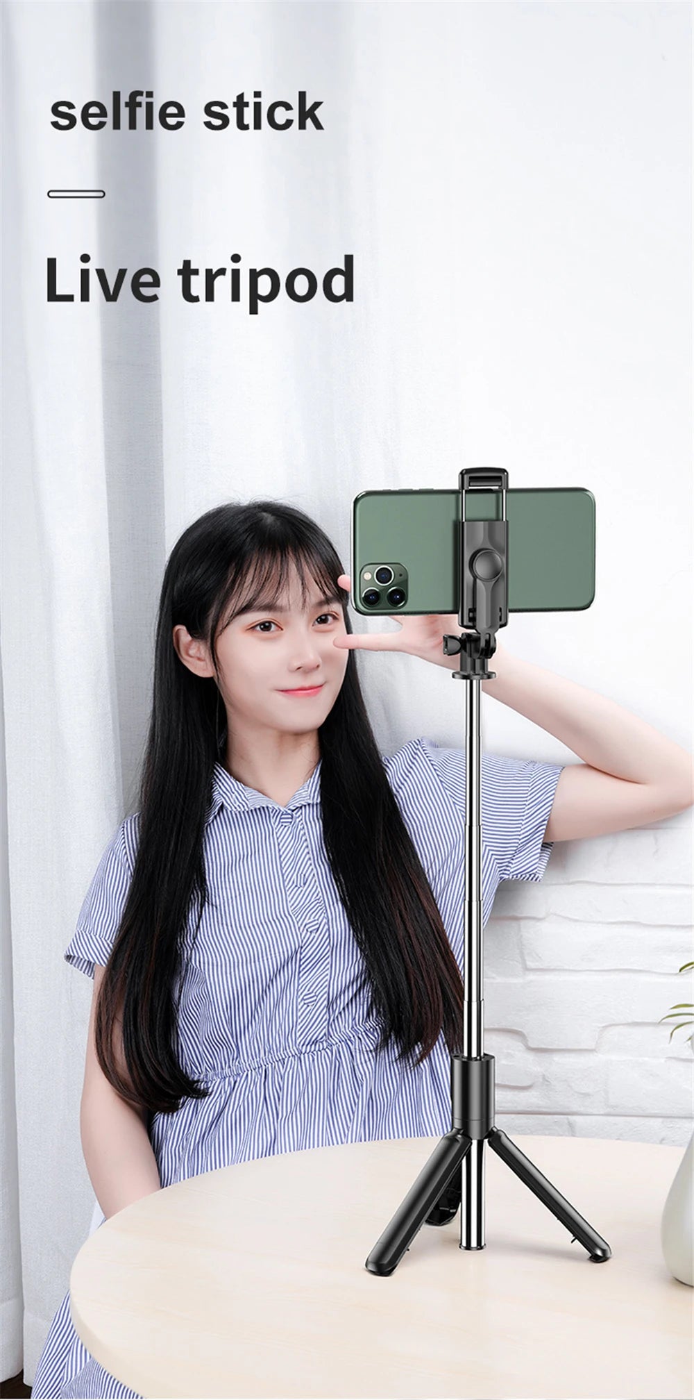 Bluetooth Wireless Selfie Stick Tripod Stand with Light Remote Extendable Tripod for iPhone Mobile Phone Tiktok Live Streaming